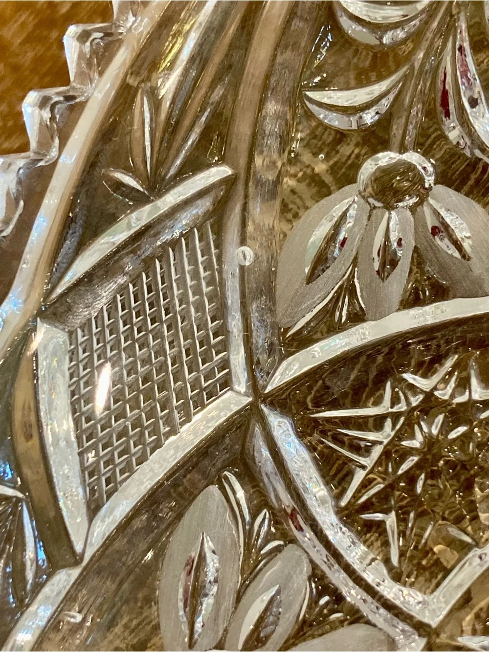 Cut Glass Floral Pattern With Sawtooth Edge 6”